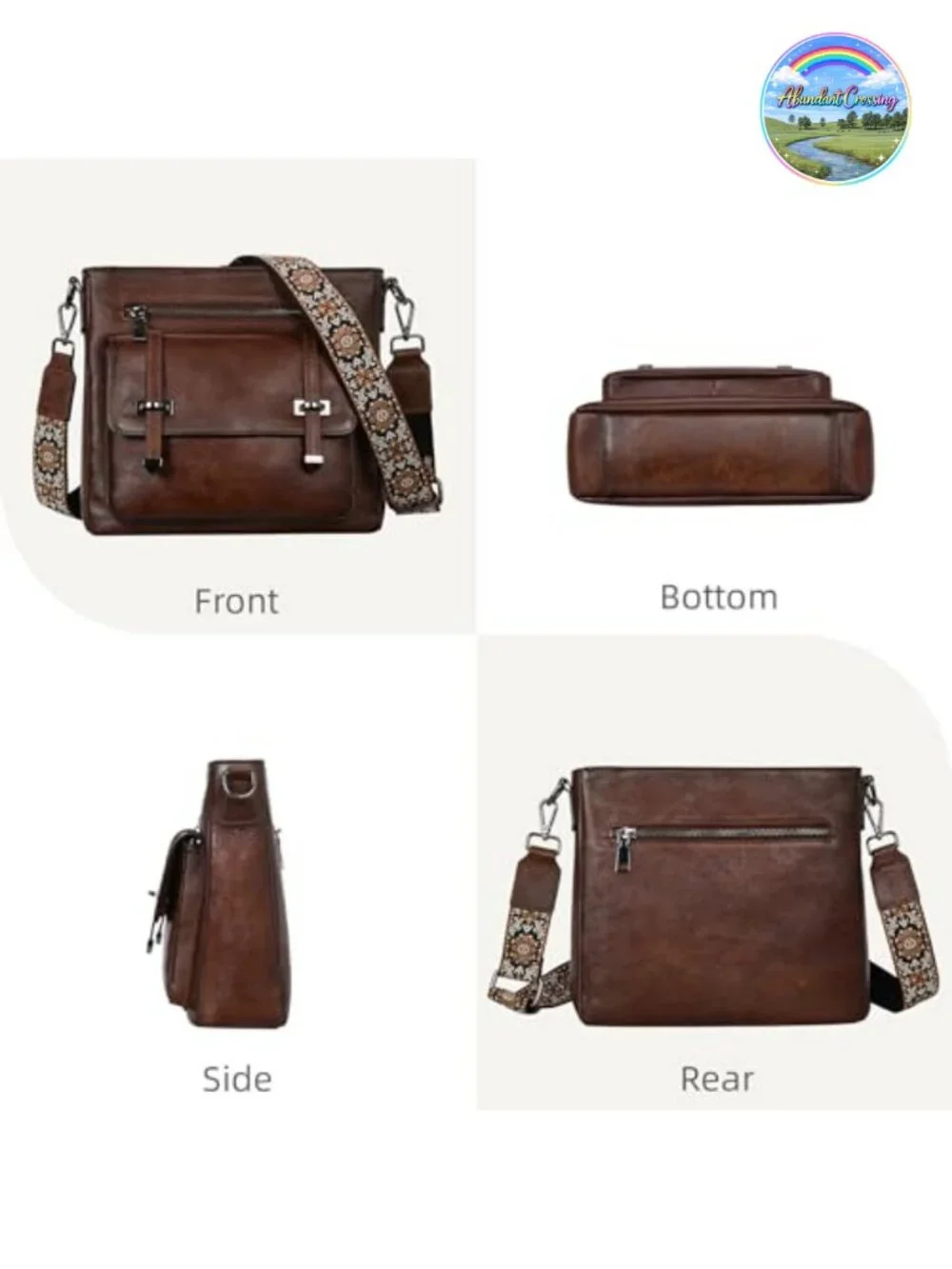 Genuine Leather Crossbody Bag for Women, Multi-Pocket Shoulder Handbag,